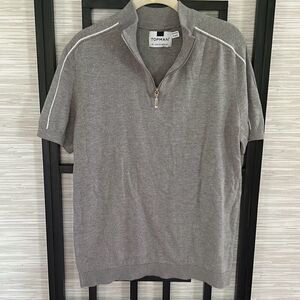 Topman gray and white zippered short sleeve sweater size L